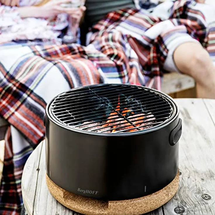 BergHOFF Tischgrill klein - Holzkohlegril mit einstellbare Aktivbelüftung & Trageband - Red Dot Design Award - Schwarz & Weiß - 35x35x22 cm – Bild 7