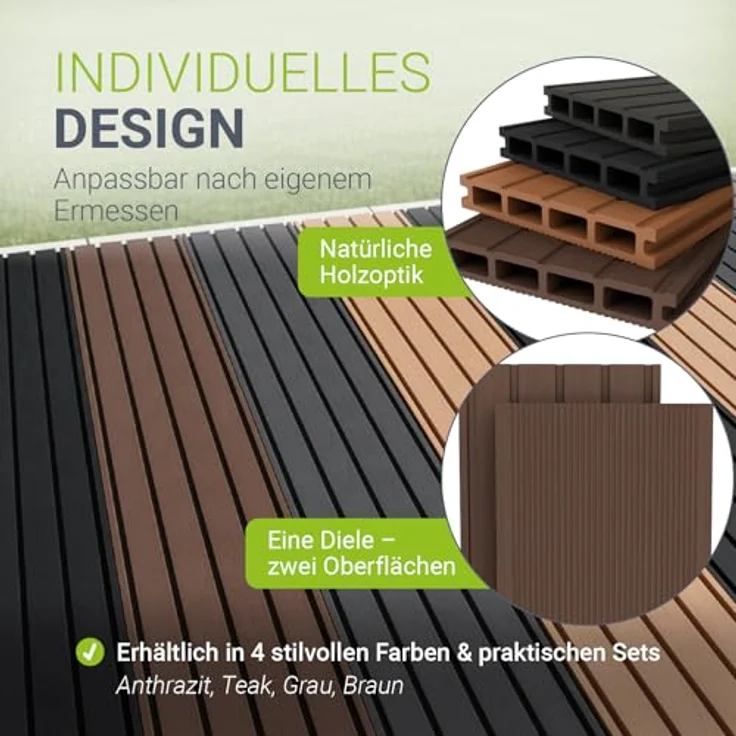 Juskys WPC-Terrassendielen 8 m², 24 Dielen 14.6x220 cm, wetterfest, raue Oberfläche, 330 kg/m² belastbar, Farbe Braun – Bild 6