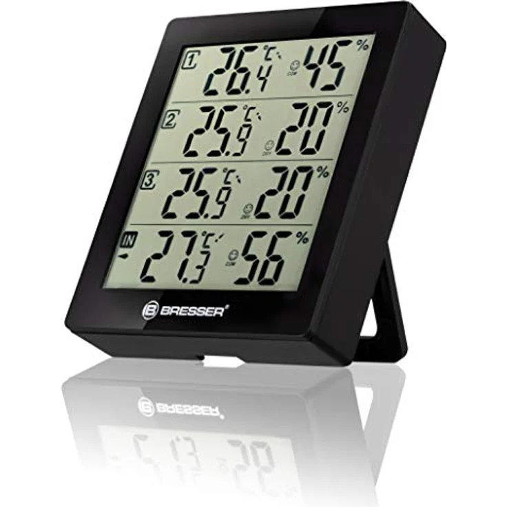 Bresser Wetterstation Funk mit Außensensor Thermometer Hygrometer Temeo Hygro Quadro inklusive 3 Außensensoren um bei 4 Umgebungen gleichzeitig Temperatur und Luftfeuchtigkeit zu messen, Schwarz – Bild 2