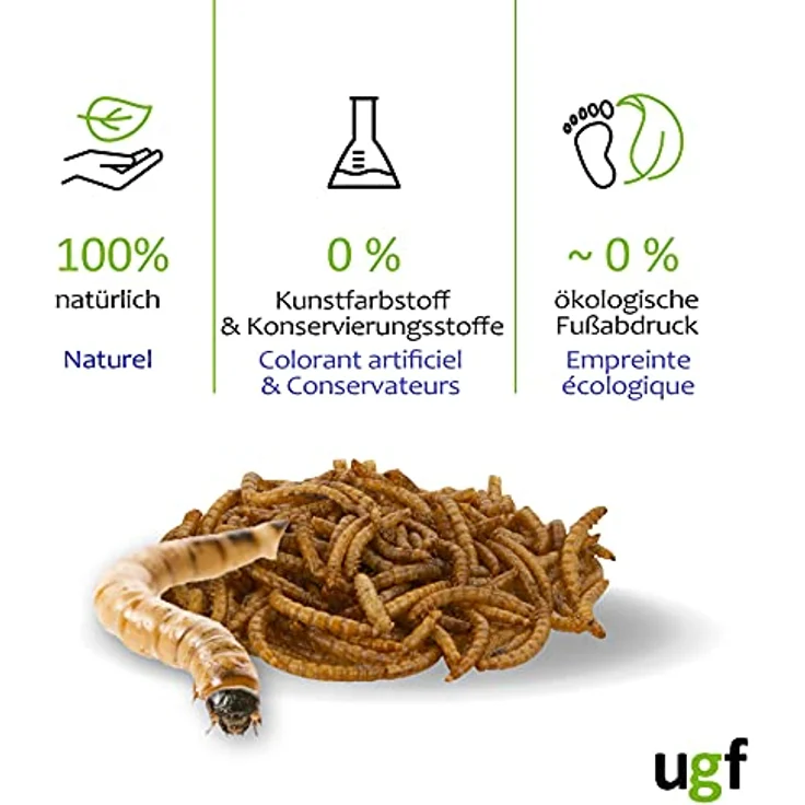UGF Premium Mehlwürmer getrocknet 1 Kg, Insekten Snacks für Vögel, Hamster, Igel, Eidechsen, Schildkröten – 51% Protein, 100% natürlich ohne Konservierungsstoffe und Farbstoffe – Bild 5
