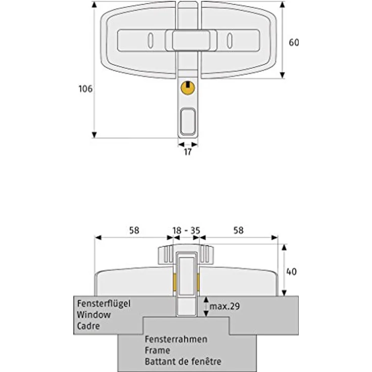 ABUS Fensterzusatzschloss f. Doppelflügelfenster DFS95W Farbe:weiss Schliessung:AL 0145 – Bild 3