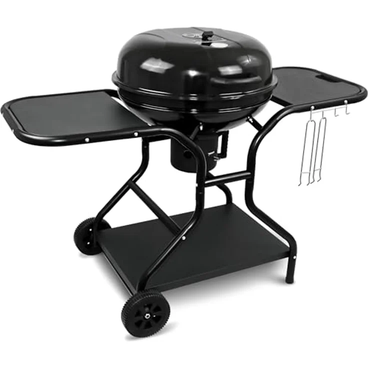 deluxe4home® Kugelgrill Ø55 cm mit Ablagefläche I Rollbarer Grillwagen mit Deckel I BBQ Holzkohlegrill, Grill rund für Holzkohle Barbecue Grill, schwarz – Bild 2