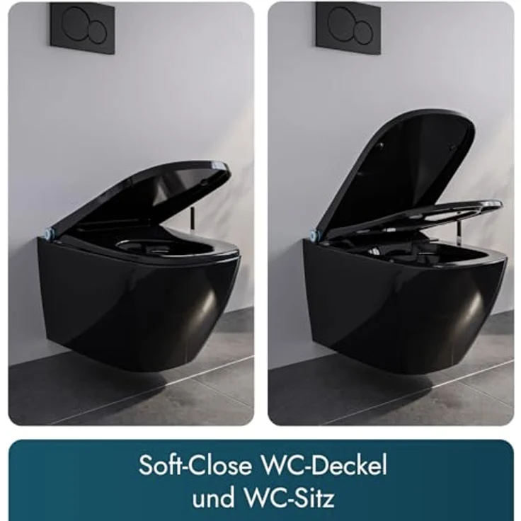 Bernstein Dusch-WC PRO+ 1104, Eckig, spülrandlos, mit Fernbedienung, Warmlufttrockner und LED-Licht in Schwarz – Bild 6