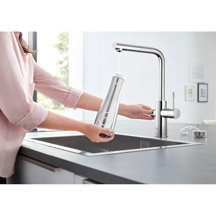 Grohe Blue Home Starterkit, Spültischarmatur mit L-Auslauf, herausziehbar, Edelstahl-Chrom, App-Steuerung, 3L/h sprudelndes Wasser – Bild 12
