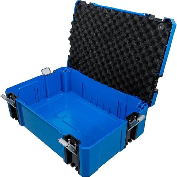 BGS TECHNIC Systemkoffer Größe M, robuster ABS-Kunststoff, klappbarer Aluminium Tragegriff, mit Schaumstoff-Schutzpolster, 4 Schnappschlösser – Bild 6