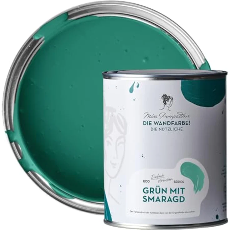 MissPompadour Wandfarbe Grün mit Smaragd - abwaschbare, scheuerbeständige Wandfarbe mit hoher Deckkraft, 1 L, wasserbasiert – Bild 1