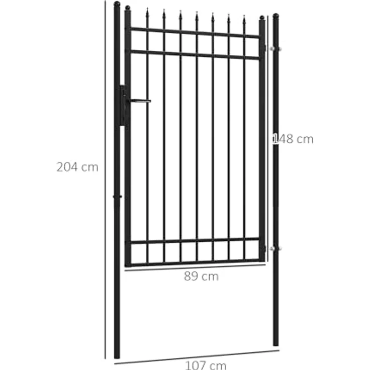 Outsunny Gartentor Gartentür mit Schloss, Türklinke, Schlüssel, für Garten, 107 x 204 cm, Schwarz – Bild 5