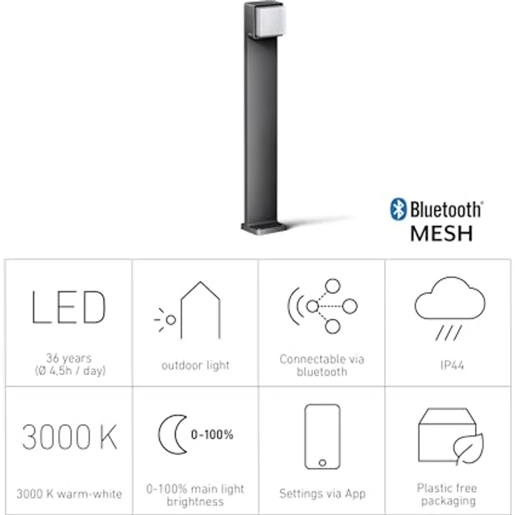 Steinel GL 85 C 900, Poller- und Wegeleuchte mit 719 Lumen, dimmbar, wetterfest IP44, kabellos über Bluetooth Mesh – Bild 5