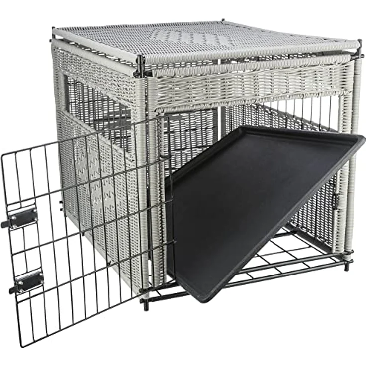 TRIXIE Moderne, verschließbare Hundebox für die kurzzeitige Unterbringung zu Hause Home Kennel, POLYRATTAN, M: 58 × 60 × 77 cm, HELLGRAU - 39749 – Bild 4