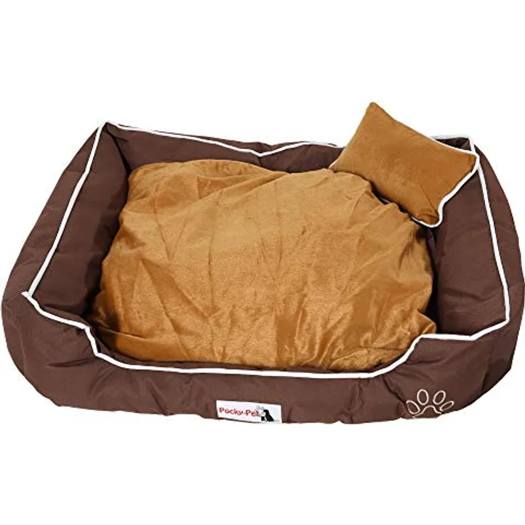 Pocky-Pet Hundebett L 82x70x18cm Coffee Brown, Flauschiges Hundekissen waschbar, Herausnehmbares Hundesofa Kissen