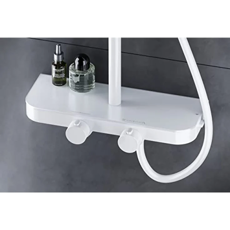 Bernstein Duschsystem BS371, Weiß matt - Thermostat, Ablagefläche, wählbare Handbrause und Duschkopf – Bild 2