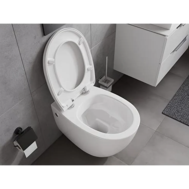 Aqua Bagno | Spülrandloses Hänge-WC mit Softclose Sitz aus Duroplast, weiße Keramik Toilette, Tiefspüler | 51 cm lang – Bild 5