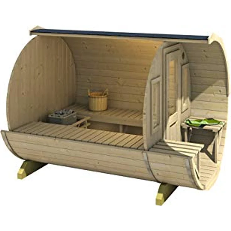 FinnTherm Fass-Sauna Sam, ohne Ofen & Zubehör, Saunaofen:ohne Ofen|Ausführung:Natur unbehandelt|Bauweise:Bausatz – Bild 6