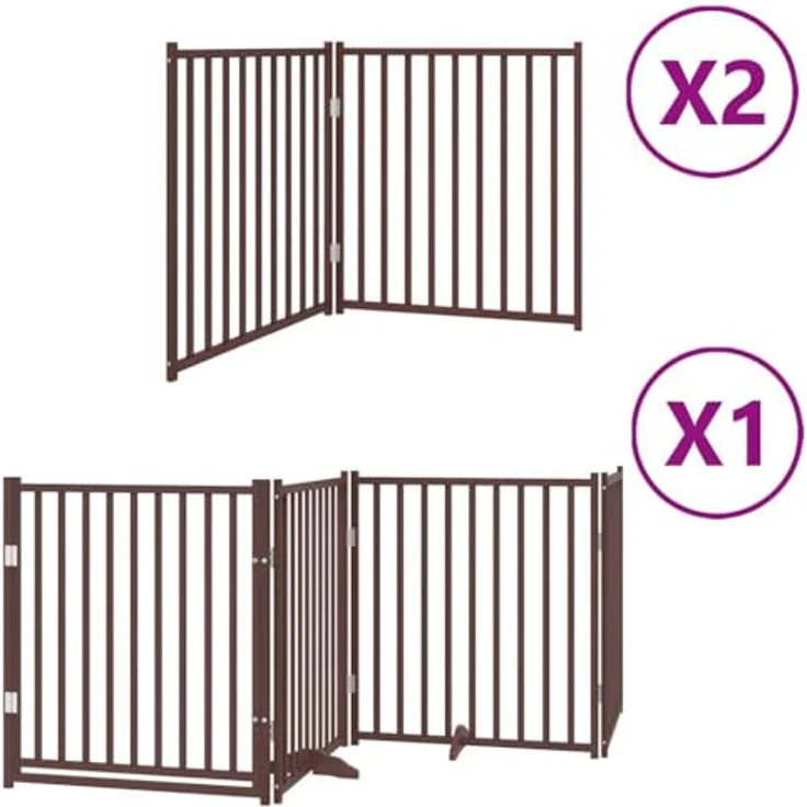 vidaXL Hundetor mit Tür 8-TLG., Absperrgitter Hunde, Treppenschutzgitter mit Füßen, Freistehendes Haustiertor Hundegitter Schutzgitter Faltbar, braun Pappelholz – Bild 1