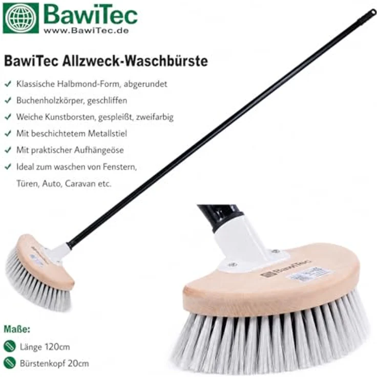 BawiTec Waschbürste Fensterwascher Halbmond mit Metallstiel – Bild 3