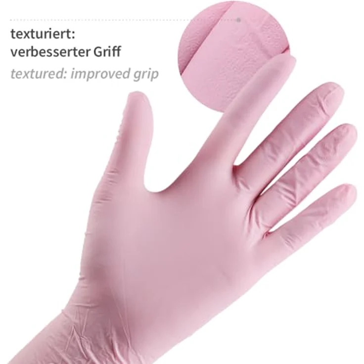 FRANZ MENSCH Hygostar Nitrilhandschuhe Safe Light | puderfrei, rosa, 10/XL, 24cm, 100 Stück, Einweghandschuhe – Bild 5