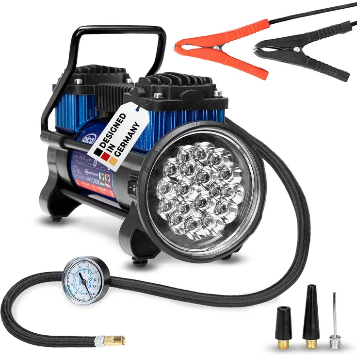 alca® Kompressor 12-V-Anschluss mit LED-Licht und 10 bar Druck, vielseitig einsetzbar für Reifen und Luftmatratzen
