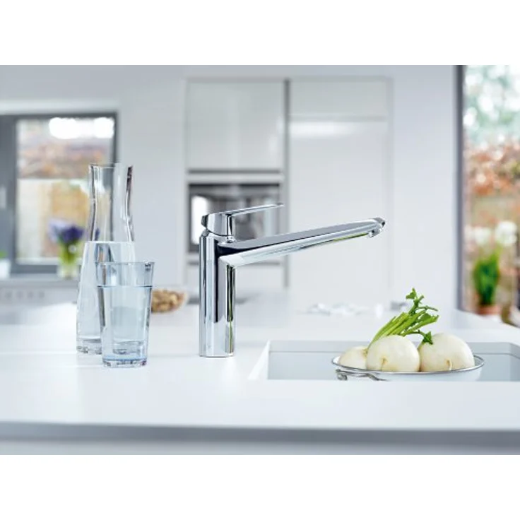 Grohe Küchenarmatur Eurodisc Cosmopolitan, mittelhoher Auslauf mit schwenkbarem Gussauslauf, Chromoberfläche – Bild 5