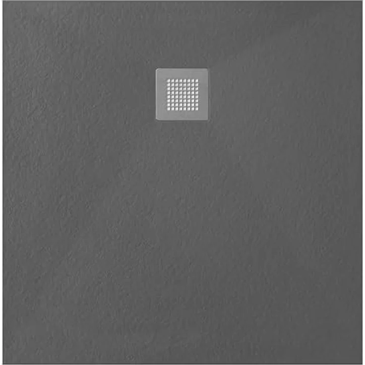 VERONI Duschwanne Kompositstein, flach mit Schiefer-Muster, 100 x 100 x 3 cm, schwarz, rutschhemmend und antibakteriell – Bild 2