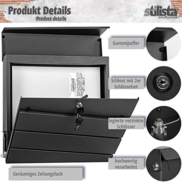 STILISTA Wandbriefkasten 370x370x110 Anthrazit-Edelstahl Köln – Bild 5