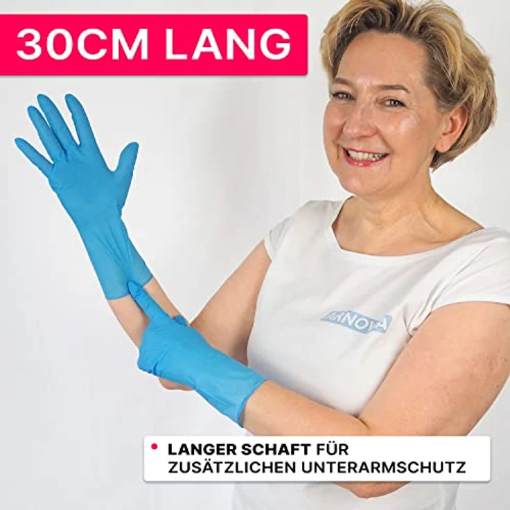 ARNOMED Einweghandschuhe Blau, Extra langer Nitrilhandschuh, 30 cm, XL, 100 Stück Box, reißfest, hautfreundlich, latexfrei – Bild 2