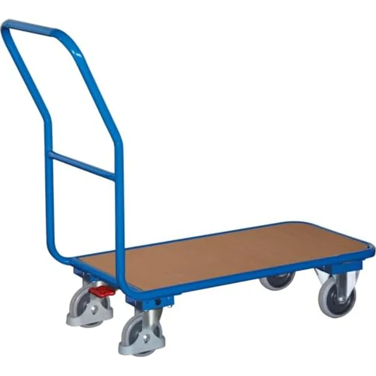 Variofit Plattformwagen, Transportwagen mit 200 kg Tragfähigkeit, Holzwerkstoff mit Buche-Oberfläche, pulverbeschichteter Stahlrahmen, drehbare und feste Rollen mit Easy STOP Bremssystem
