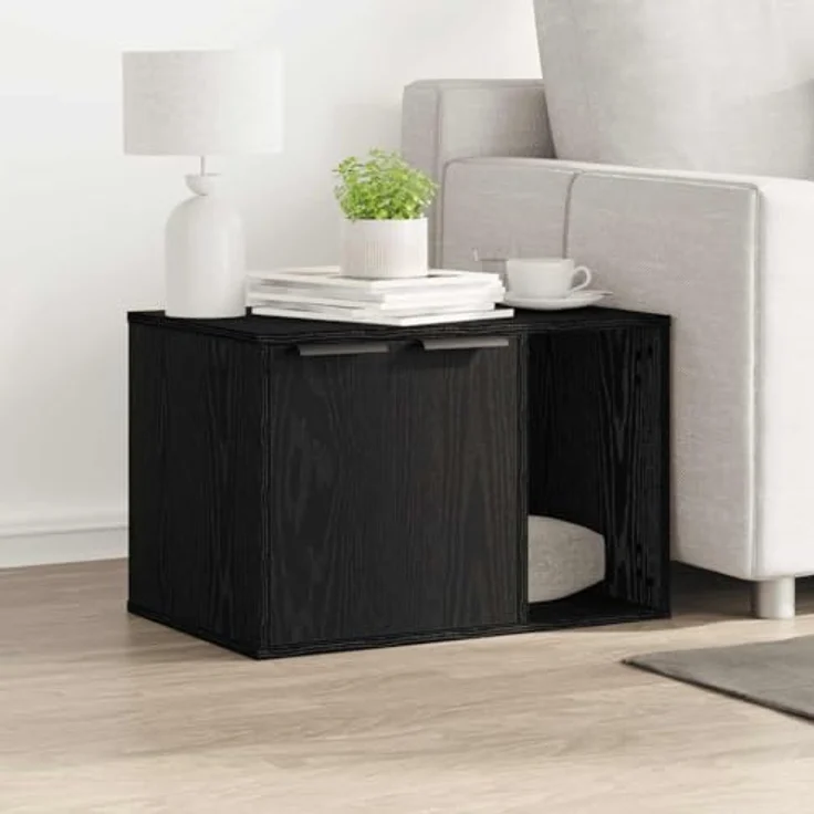 vidaXL Katzenklo Schwarz Eichen-Optik 60x40x40 cm Holzwerkstoff, Verstecktes Design, Vielseitig einsetzbar, Individuell anpassbare Installation – Bild 2