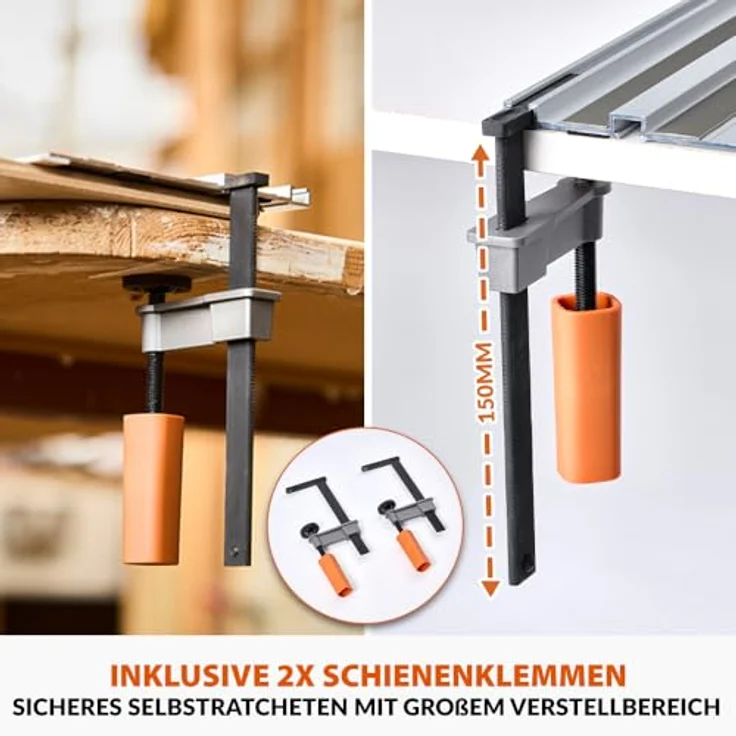 Evolution ST1400-G2 Führungsschiene Kreissägen Universal, 1,4m mit selbstausrichtenden Verbindungsschienen und Endanschlag-Zubehör für Makita, Metabo, Bosch, Festool – Bild 4
