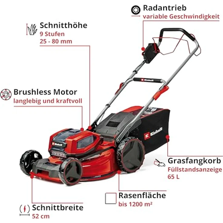 Einhell Akkurasenmäher Professional GP-CM 36/52 S Li BL, 52 cm Schnittbreite, 4 x 5,2 Ah Plus Akkus und 2 Twincharger – Bild 3