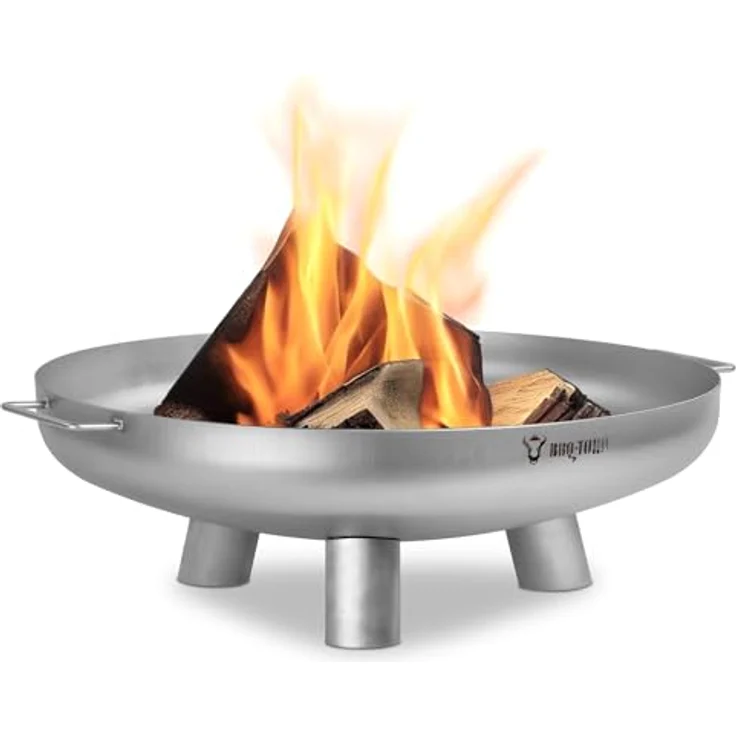 BBQ-Toro Edelstahl Feuerschale Ø 70 cm, Outdoor Feuerstelle mit drei Standbeinen und zwei Griffen, Silber, vielseitig einsetzbar als Feuerstelle oder Grill – Bild 1