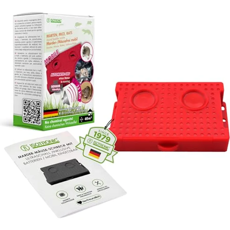 ISOTRONIC® Marderschreck Auto | Ultraschall Marder- und Mäuseabwehr, mobil und batteriebetrieben, ideal für Haus und KFZ, seit 1979