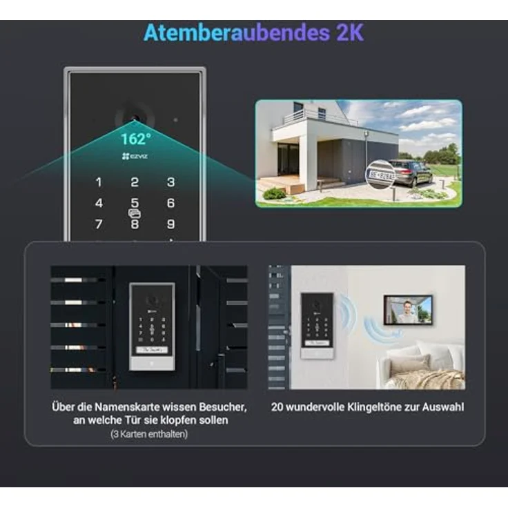 EZVIZ Akku Video Türsprechanlage mit Solarpanel, 2K Gegensprechanlage mit Kamera, 7" Farb-Touchscreen und 2-Wege-Audio, Dualband, Türsprechanlage unterstützt Passwort, Halow-Verbindung, EP7 - Solarbetriebene 2K Türklingel mit Halow WLAN, 7" Touchscreen, wetterfest (Schwarz) – Bild 5