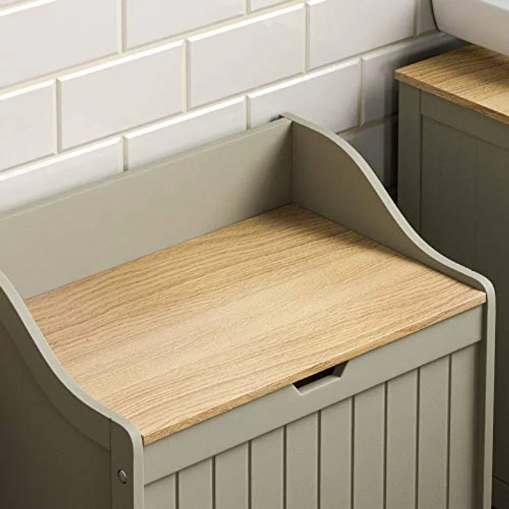 Home Discount Bath Vida Priano Badezimmer-Wäscheschrank, Aufbewahrungsschrank, Holzkorb, grau, Grey Bathroom Laundry Cabinet – Bild 3