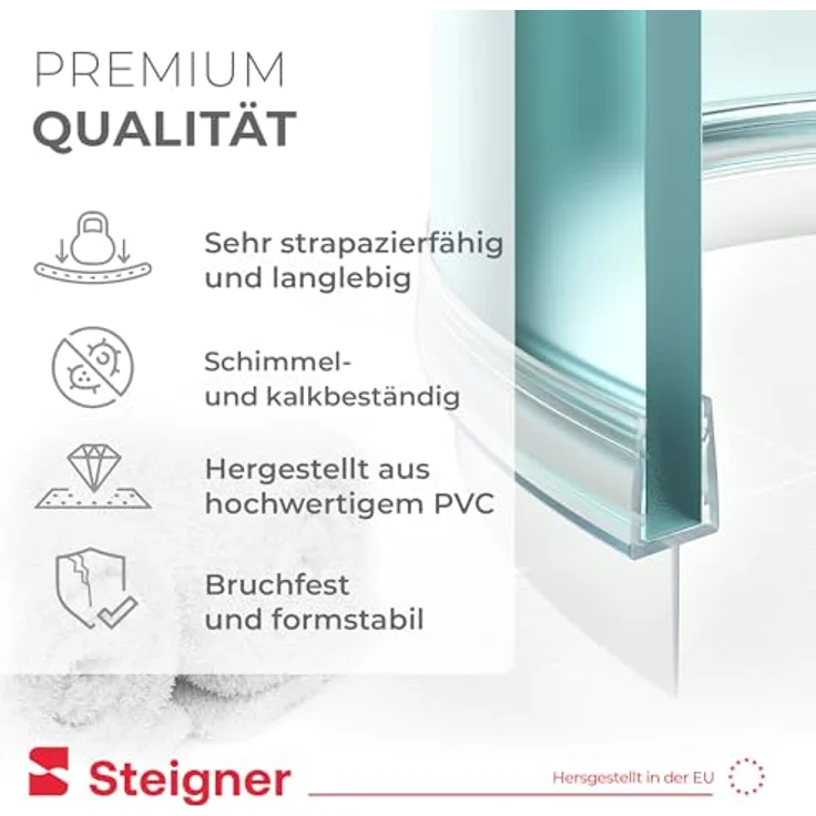 STEIGNER Duschdichtung gebogen UK10 80 cm, transparente Dichtung für Runddusche und Viertelkreis-Duschkabine, geeignet für 6-8 mm Glas, flexibles Material gegen Auslaufen – Bild 3