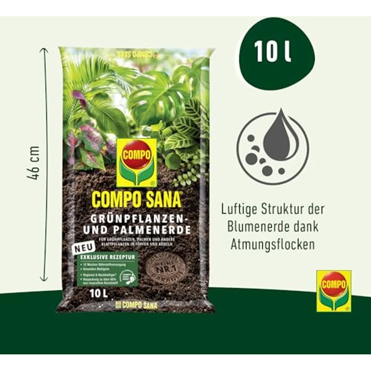 COMPO Sana Grünpflanzen- und Palmenerde 10 Liter – Bild 3