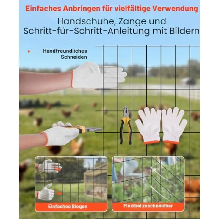 VEVOR Weidezaun, 91 cm x 7,62 m, verzinkter Stahldrahtzaun mit schwarzer PVC-Beschichtung, Maschenweite 5,08 x 7,62 cm für Hühner und Kaninchen – Bild 6