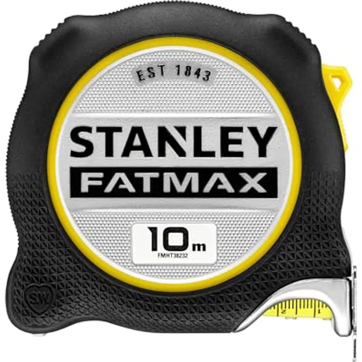 Stanley FATMAX Bandmaß XTREME 10m mit integrierter Fingerbremse und BLADEAMOR-Überzug, extra großer Haken, beidseitig bedruckt, Bi-Material Gehäuse - FMHT38232-0
