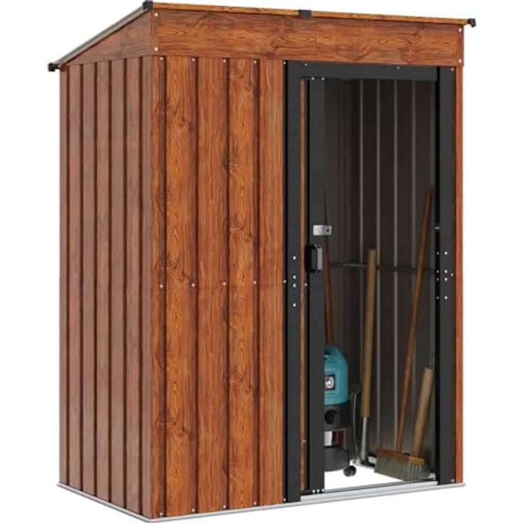 vidaXL Metall Gartenhaus Braun, 137 x 81 x 180 cm, robuster Metallschuppen für Werkzeuge und Equipment, einfache Montage – Bild 1