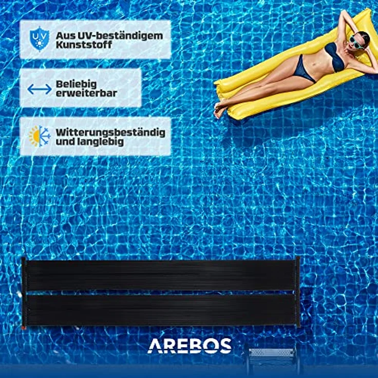 Arebos Solarheizung Solarkollektor Poolheizung | 300x66 cm | UV-beständiger Kunststoff | Schwarz | Beliebig erweiterbar | inkl. Bypass-Set – Bild 4