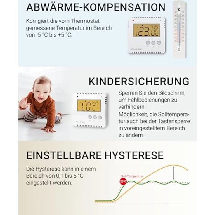 ELEKTROBOCK PT14-P WiFi, Smart WLAN Raumthermostat 230V mit Heizungssteuerung per App, 16 A für elektrische Heizungen, einstellbare Wochenprogramme, Weiß – Bild 5
