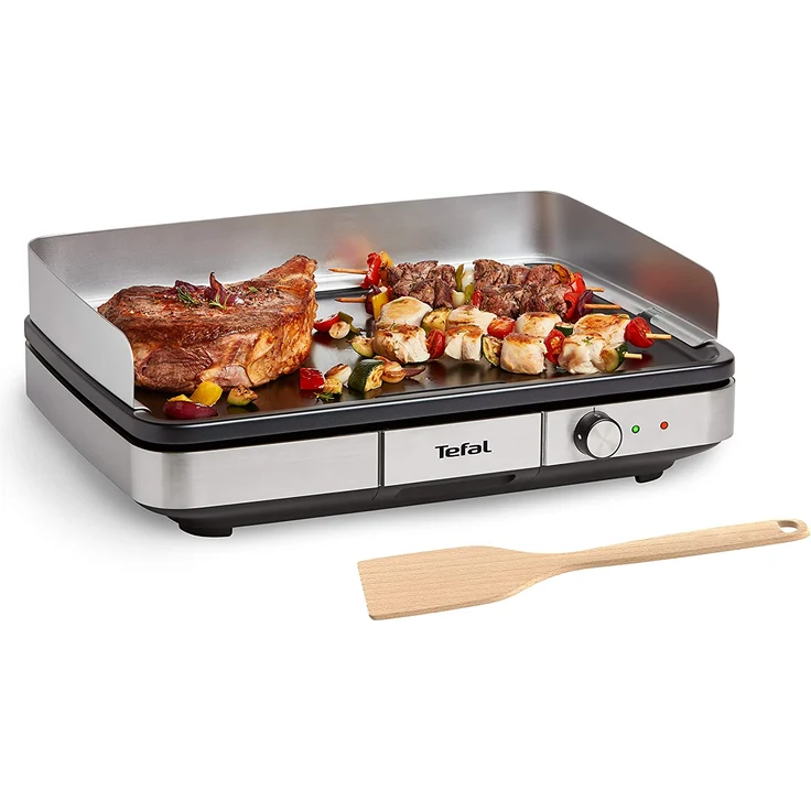 Tefal Maxi Plancha Elektro-Tischgrill CB690D, Extra groß, Antihaftbeschichtete Teppanyaki Platte, Leichte Reinigung, Innen und außen nutzbar, Inkl. abnehmbarem Windschutz Holzspatel, 2300W, klein – Bild 2