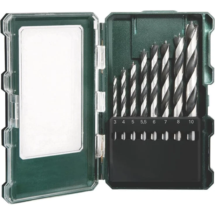 Metabo Holzbohrer-Kassette SP (8-teilig, Größe ø 3-10 mm, Holzspiralbohrer mit Zentrierspitze, Kunststoffbox) 626705000 - Preisvergleich – Bild 1