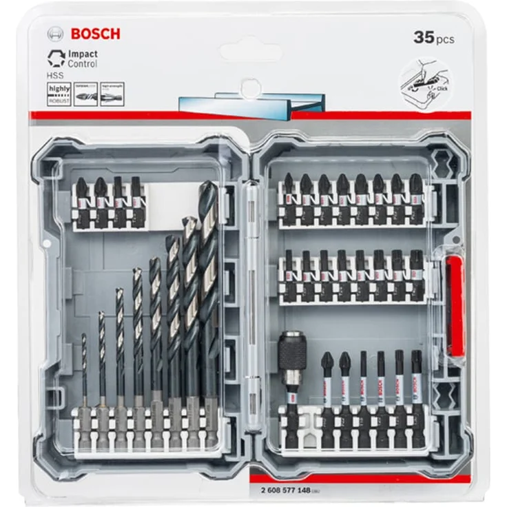 Bosch Impact Control HSS Bohrer- und Schrauberbit-Set 35-teiliges Zubehör-Set bestehend aus 19 Bits mit Länge 25 mm, 6 Bits mit Länge 50 mm, 8 HSS-Bohrer, 1 QC UH, 1 Aufbewahrungsbox – Bild 2