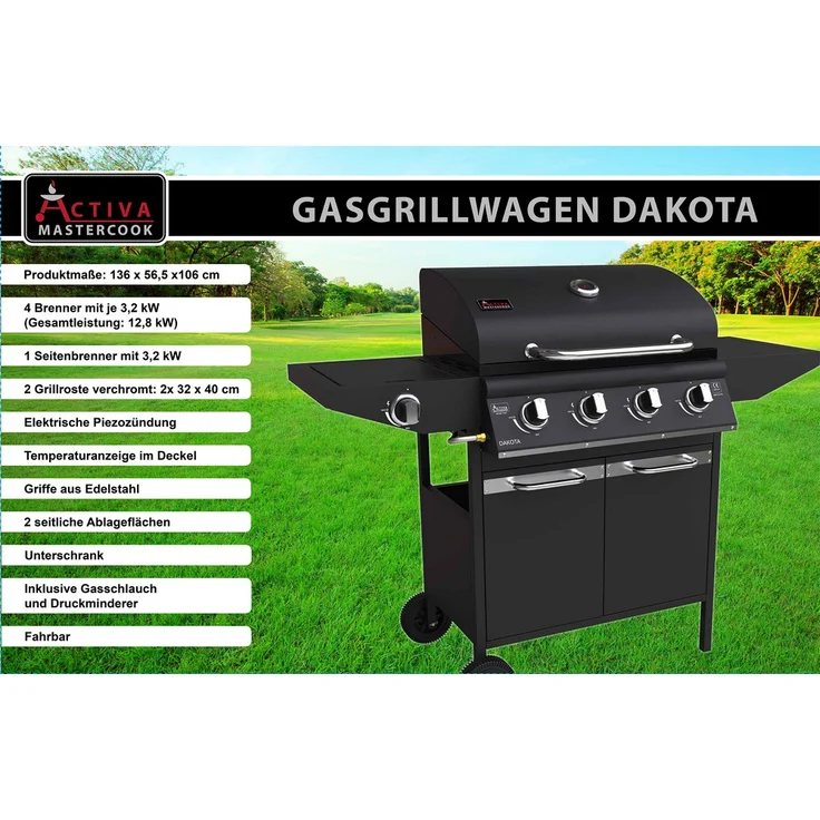 Activa Gasgrill 12241 Dakota - 4-Brenner - 12,8 kW Seitenbrenner – Bild 6