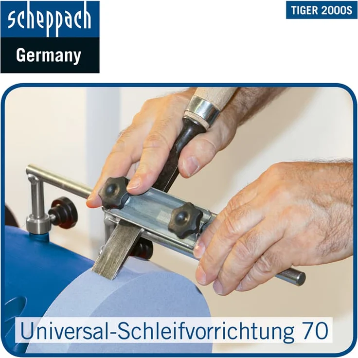 Scheppach Nass-Schleifsystem TIGER 2000S (Nass-Schleifmaschine mit 120W, Schleifstein aus Edelkorund mit Ø 200mm, Abziehpaste, Lederabziehscheibe-Winkellehre-Bruchsicherer Wassertank) – Bild 4