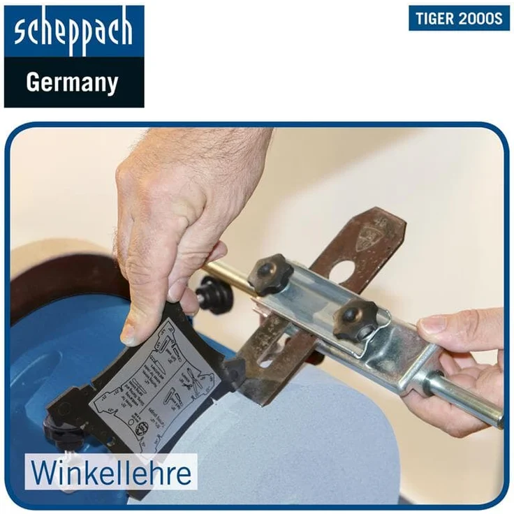 Scheppach Nass-Schleifsystem TIGER 2000S (Nass-Schleifmaschine mit 120W, Schleifstein aus Edelkorund mit Ø 200mm, Abziehpaste, Lederabziehscheibe-Winkellehre-Bruchsicherer Wassertank) – Bild 5