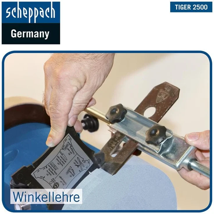 Scheppach Nass-Schleifsystem TIGER 2500 (Nass-Schleifmaschine mit 200W, Schleifstein aus Edelkorund mit Ø 250mm, Abziehpaste, Lederabziehscheibe - Winkellehre - Bruchsicherer Wassertank) – Bild 4