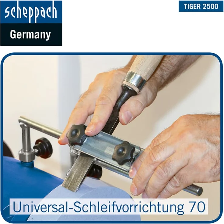 Scheppach Nass-Schleifsystem TIGER 2500 (Nass-Schleifmaschine mit 200W, Schleifstein aus Edelkorund mit Ø 250mm, Abziehpaste, Lederabziehscheibe - Winkellehre - Bruchsicherer Wassertank) – Bild 5