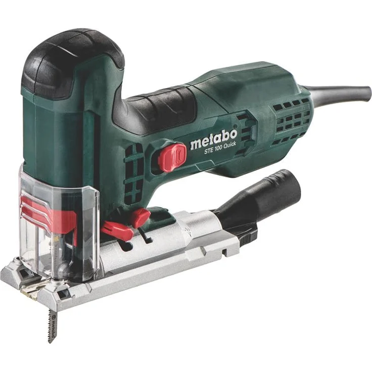 Metabo 601100500 Stichsäge STE 100 QUICK , + Absaugstutzen, Schutzglas, Reißschutz-Plättchen, Schlüssel, Koffer, Sägeblatt , Softgrip Oberfläche - Vario Elektronik - Späneblasfunktion (Leistung 710 W) – Bild 1