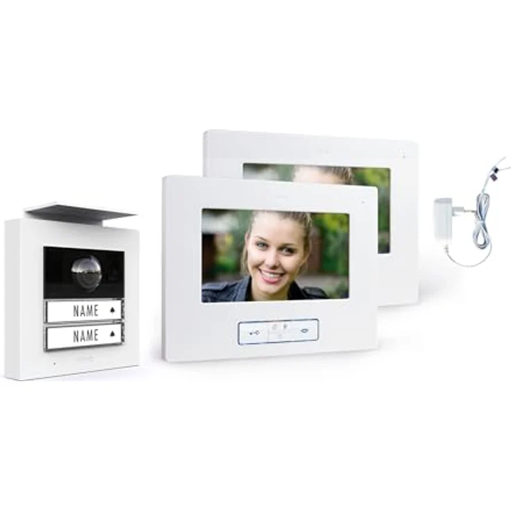 m-e modern-electronics VDV 20206W Video-Türsprechanlage, Weiß, mit hochauflösender Videoübertragung und Verbindung für Smartphones – Bild 1